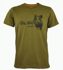 Tričko pre poľovníkov s potlačou diviaka - khaki