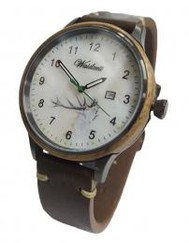 Drevené hodinky HUBERTUS s koženým remienkom - hodinky pre poľovníkov