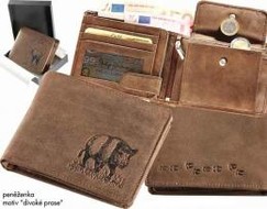 Kožená poľovnícka peňaženka - motív Diviak II