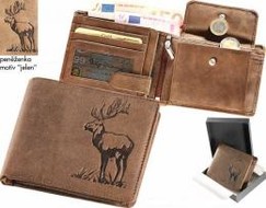 Kožená poľovnícka peňaženka - motív Jeleň