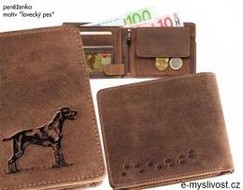Kožená poľovnícka peňaženka - motív Poľovný pes