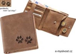 Kožená poľovnícka peňaženka - motív Psie stopy I