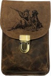 Kožená taška HUNTER na opasok - motív poľovník a pes II